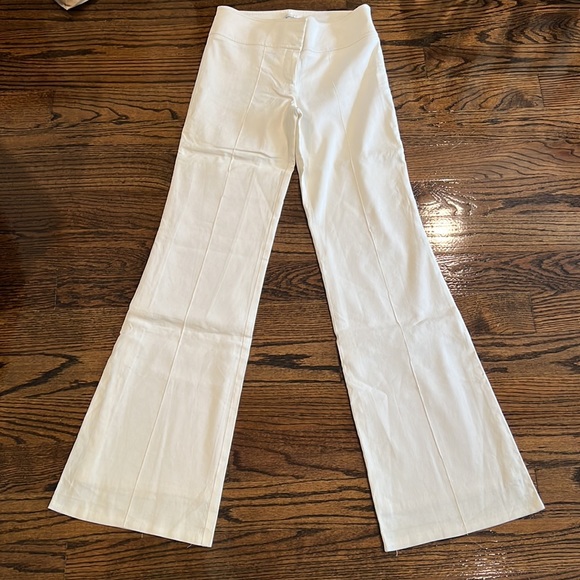 Bebe White High Rise Flare Linen Blend Pants - Picture 2 of 8